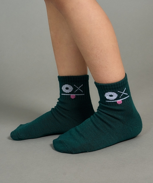 b・ROOM(ビールーム)の「ファニーフェイスクルーソックス(ソックス/靴下・キッズ・イエロー/モスグリーン/オフホワイト/ベージュ/ネイビー・S/M)」の3枚目の写真