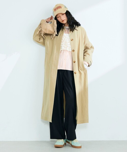 fredy emue（フレディエミュ）の「リネン混タンブラーステンカラーコート（ステンカラーコート・レディース・ベージュ/ネイビー・38/36）」の3枚目の写真