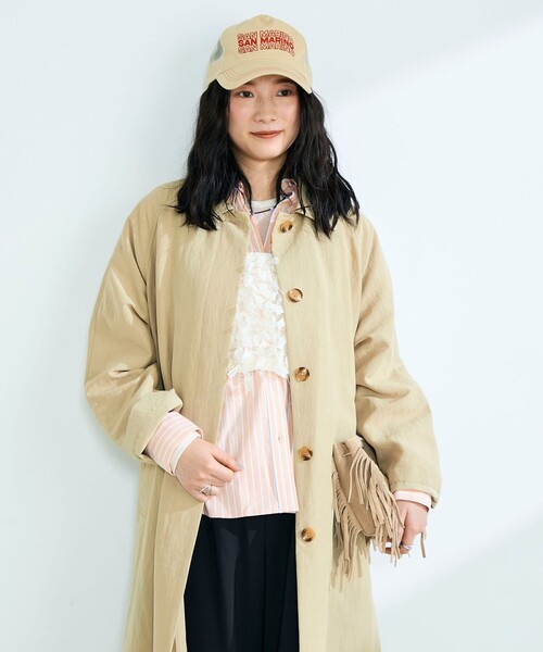 fredy emue（フレディエミュ）の「リネン混タンブラーステンカラーコート（ステンカラーコート・レディース・ベージュ/ネイビー・38/36）」の7枚目の写真