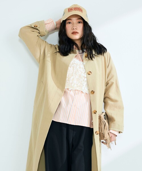 fredy emue（フレディエミュ）の「リネン混タンブラーステンカラーコート（ステンカラーコート・レディース・ベージュ/ネイビー・38/36）」の8枚目の写真