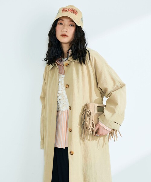 fredy emue（フレディエミュ）の「リネン混タンブラーステンカラーコート（ステンカラーコート・レディース・ベージュ/ネイビー・38/36）」の10枚目の写真