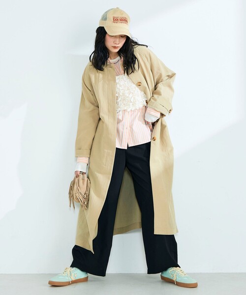 fredy emue（フレディエミュ）の「リネン混タンブラーステンカラーコート（ステンカラーコート・レディース・ベージュ/ネイビー・38/36）」の12枚目の写真