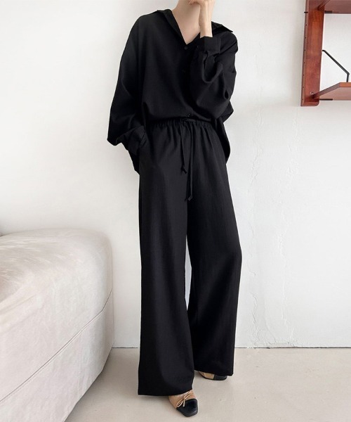 ReRe(リリ)の「ワイドパンツ×シャツ風セットアップ(セットアップ・レディース・ブラック/グレイッシュベージュ/ネイビー・FREE)」の2枚目の写真