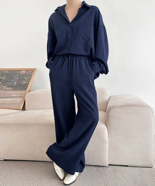 ReRe(リリ)の「ワイドパンツ×シャツ風セットアップ(セットアップ・レディース・ブラック/グレイッシュベージュ/ネイビー・FREE)」の6枚目の写真