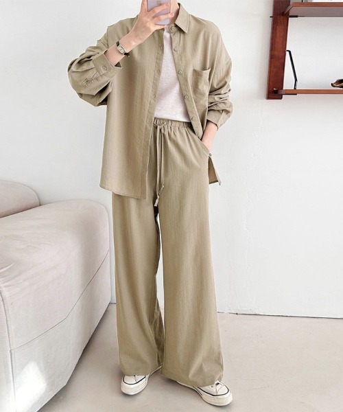 ReRe(リリ)の「ワイドパンツ×シャツ風セットアップ(セットアップ・レディース・ブラック/グレイッシュベージュ/ネイビー・FREE)」の11枚目の写真