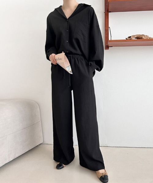 ReRe(リリ)の「ワイドパンツ×シャツ風セットアップ(セットアップ・レディース・ブラック/グレイッシュベージュ/ネイビー・FREE)」の19枚目の写真