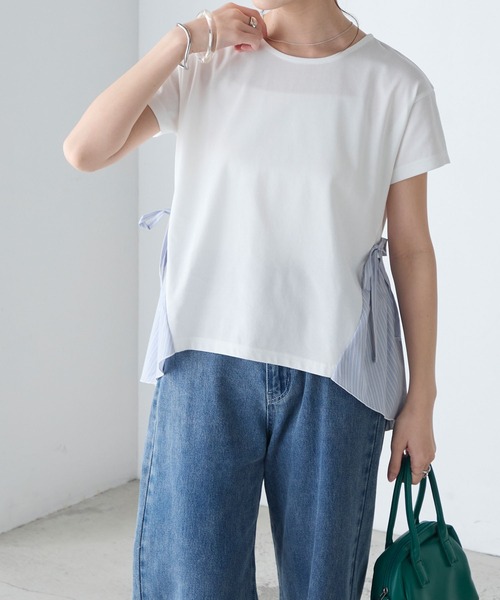 BONLECILL(ボンルシール)の「【接触冷感/UV/マシンウォッシャブル】サイドリボンシャツテールT(Tシャツ/カットソー・レディース・ブラック/ホワイト/チャコールグレー/オフホワイト・FREE)」の6枚目の写真