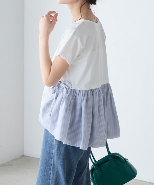 BONLECILL(ボンルシール)の「【接触冷感/UV/マシンウォッシャブル】サイドリボンシャツテールT(Tシャツ/カットソー・レディース・ブラック/ホワイト/チャコールグレー/オフホワイト・FREE)」の7枚目の写真