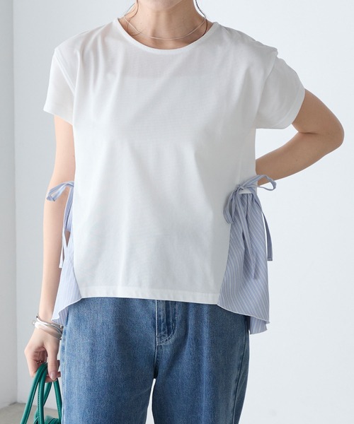 BONLECILL(ボンルシール)の「【接触冷感/UV/マシンウォッシャブル】サイドリボンシャツテールT(Tシャツ/カットソー・レディース・ブラック/ホワイト/チャコールグレー/オフホワイト・FREE)」の9枚目の写真