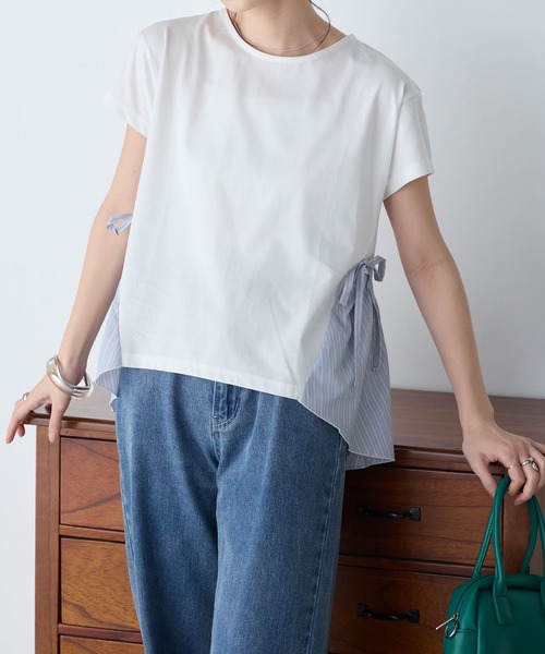 BONLECILL(ボンルシール)の「【接触冷感/UV/マシンウォッシャブル】サイドリボンシャツテールT(Tシャツ/カットソー・レディース・ブラック/ホワイト/チャコールグレー/オフホワイト・FREE)」の15枚目の写真