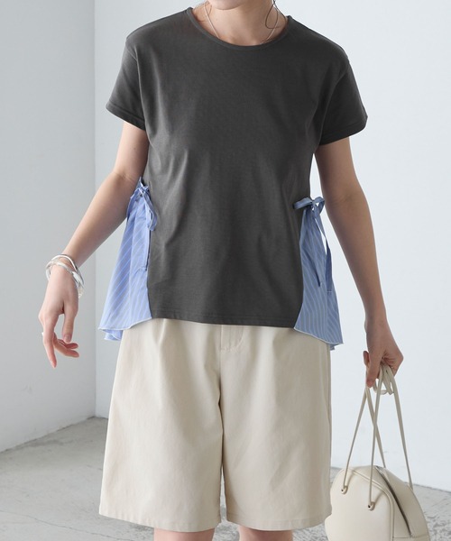 BONLECILL(ボンルシール)の「【接触冷感/UV/マシンウォッシャブル】サイドリボンシャツテールT(Tシャツ/カットソー・レディース・ブラック/ホワイト/チャコールグレー/オフホワイト・FREE)」の18枚目の写真