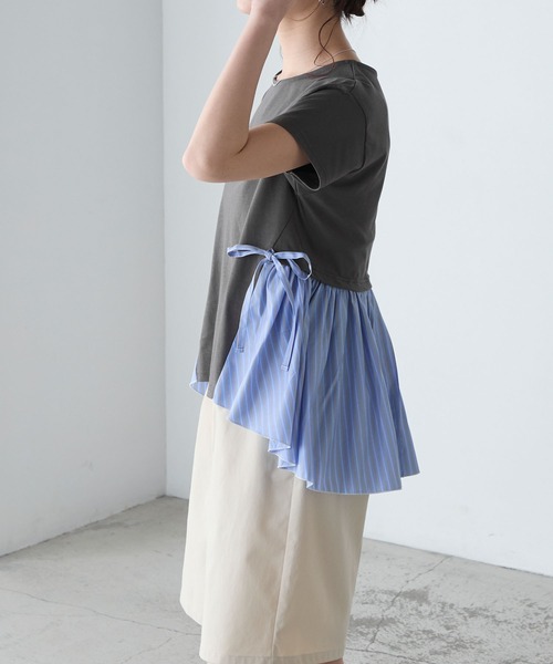 BONLECILL(ボンルシール)の「【接触冷感/UV/マシンウォッシャブル】サイドリボンシャツテールT(Tシャツ/カットソー・レディース・ブラック/ホワイト/チャコールグレー/オフホワイト・FREE)」の19枚目の写真