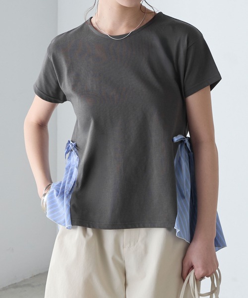 BONLECILL(ボンルシール)の「【接触冷感/UV/マシンウォッシャブル】サイドリボンシャツテールT(Tシャツ/カットソー・レディース・ブラック/ホワイト/チャコールグレー/オフホワイト・FREE)」の21枚目の写真
