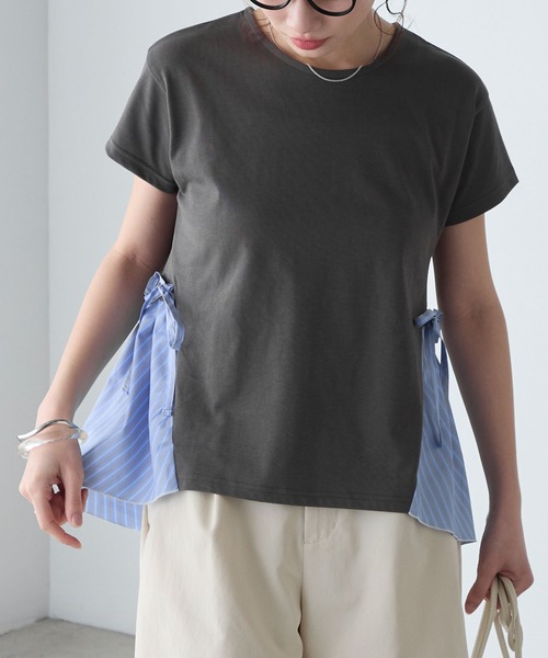 BONLECILL(ボンルシール)の「【接触冷感/UV/マシンウォッシャブル】サイドリボンシャツテールT(Tシャツ/カットソー・レディース・ブラック/ホワイト/チャコールグレー/オフホワイト・FREE)」の22枚目の写真
