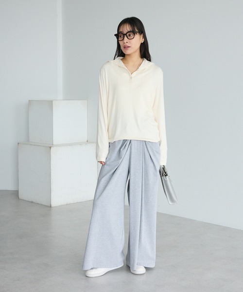 CRAFT STANDARD BOUTIQUE（クラフトスタンダードブティック）の「フロントタックドレープワイドパンツ◆（スウェットパンツ・レディース・杢グレー/ブラック・L/M）」の3枚目の写真