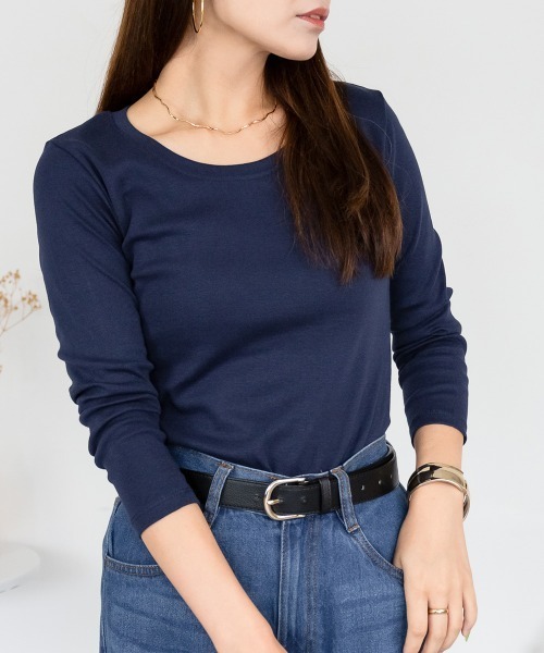 aity(アイティ)の「M-4L Uネック8分袖スリーブ カットソー 夏服(Tシャツ/カットソー・レディース・ブラック/チャコールグレー/杢グレー/ホワイト/ネイビー・M/L/LL/3L/4L)」の12枚目の写真