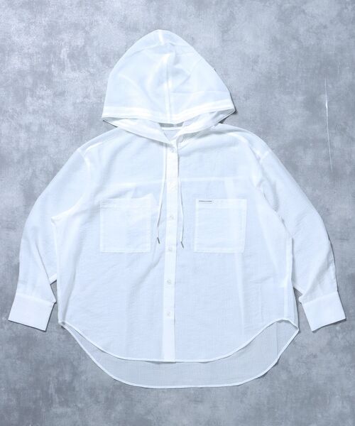 FFEIN(フェイン)の「【FFEIN(フェイン)】シアー両ポケットフードシャツシャツ /レディース シアー シャツ 長袖 ワンポイント 刺繍 レイヤード ポケット(シャツ/ブラウス・レディース・ホワイト/ブラック/イエロー・FREE)」の20枚目の写真
