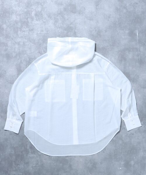 FFEIN(フェイン)の「【FFEIN(フェイン)】シアー両ポケットフードシャツシャツ /レディース シアー シャツ 長袖 ワンポイント 刺繍 レイヤード ポケット(シャツ/ブラウス・レディース・ホワイト/ブラック/イエロー・FREE)」の21枚目の写真