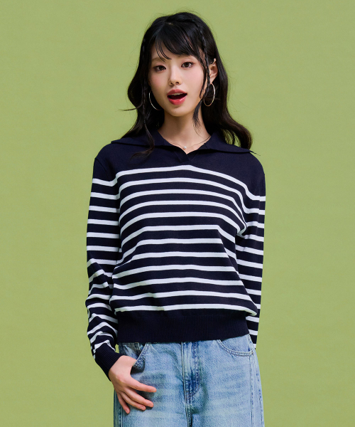 CHASECULT（チェイスカルト）の「レディースストライプカラーセーター-FARG5263B04（ニット/セーター・レディース・ネイビー・90/85）」の2枚目の写真