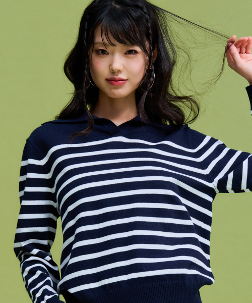 CHASECULT（チェイスカルト）の「レディースストライプカラーセーター-FARG5263B04（ニット/セーター・レディース・ネイビー・90/85）」の3枚目の写真