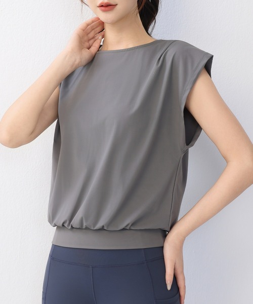 HYSSHOP（エイチワイエスショップ）の「【大きいサイズ有/吸汗速乾】バックカットアウト フレンチスリーブ ヨガ フィットネストップス レディース[トレーニングウェア/ジムウェア/ピラティスウェア]（その他トップス・レディース・ホワイト系その他/チャコールグレー/ブルー/グレー・M/L/S/XL）」の18枚目の写真