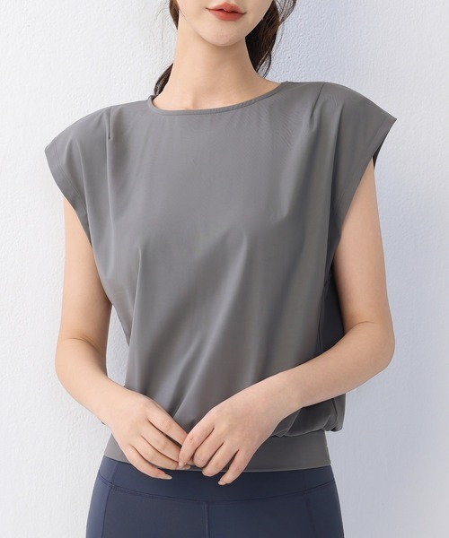 HYSSHOP（エイチワイエスショップ）の「【大きいサイズ有/吸汗速乾】バックカットアウト フレンチスリーブ ヨガ フィットネストップス レディース[トレーニングウェア/ジムウェア/ピラティスウェア]（その他トップス・レディース・ホワイト系その他/チャコールグレー/ブルー/グレー・M/L/S/XL）」の19枚目の写真