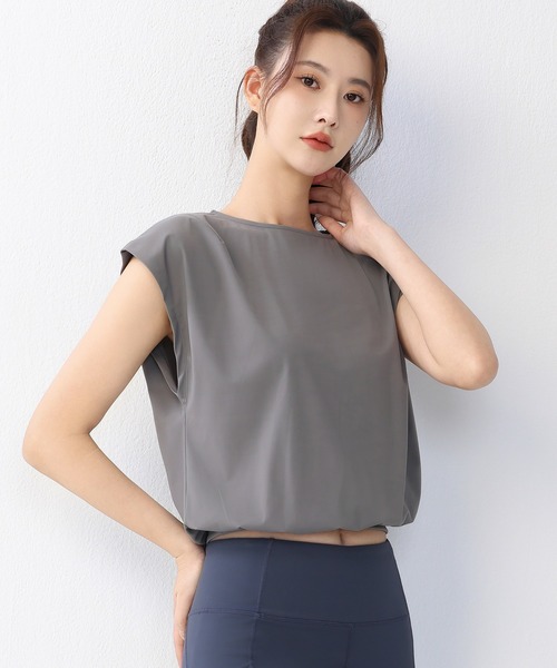 HYSSHOP（エイチワイエスショップ）の「【大きいサイズ有/吸汗速乾】バックカットアウト フレンチスリーブ ヨガ フィットネストップス レディース[トレーニングウェア/ジムウェア/ピラティスウェア]（その他トップス・レディース・ホワイト系その他/チャコールグレー/ブルー/グレー・M/L/S/XL）」の20枚目の写真