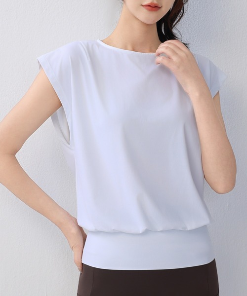 HYSSHOP（エイチワイエスショップ）の「【大きいサイズ有/吸汗速乾】バックカットアウト フレンチスリーブ ヨガ フィットネストップス レディース[トレーニングウェア/ジムウェア/ピラティスウェア]（その他トップス・レディース・ホワイト系その他/チャコールグレー/ブルー/グレー・M/L/S/XL）」の6枚目の写真