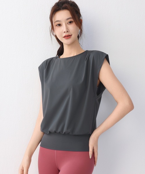 HYSSHOP（エイチワイエスショップ）の「【大きいサイズ有/吸汗速乾】バックカットアウト フレンチスリーブ ヨガ フィットネストップス レディース[トレーニングウェア/ジムウェア/ピラティスウェア]（その他トップス・レディース・ホワイト系その他/チャコールグレー/ブルー/グレー・M/L/S/XL）」の12枚目の写真
