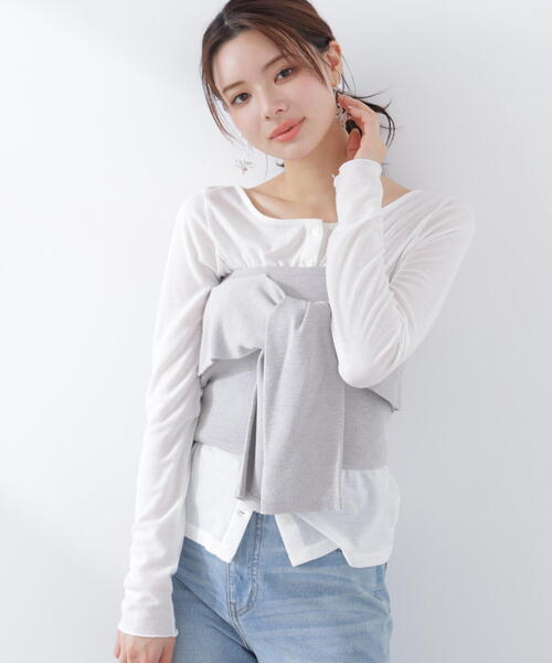 PROPORTION BODY DRESSING(プロポーションボディドレッシング)の「<a>リボンニットビスチェ / 1216179301(キャミソール・レディース・ネイビー/グレー系その他・FREE)」の1枚目の写真