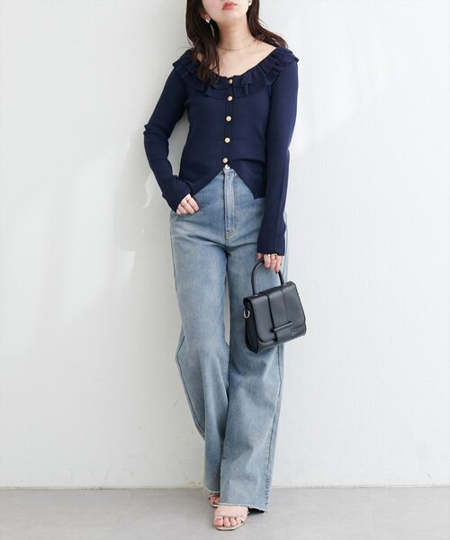 natural couture(ナチュラルクチュール)の「フリルカラースプリングカーディガン(カーディガン/ボレロ・レディース・ピンク/ミント/ブラック/ネイビー/オフホワイト・FREE)」の17枚目の写真