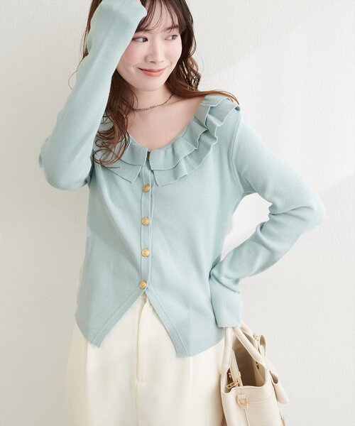 natural couture(ナチュラルクチュール)の「フリルカラースプリングカーディガン(カーディガン/ボレロ・レディース・ピンク/ミント/ブラック/ネイビー/オフホワイト・FREE)」の21枚目の写真