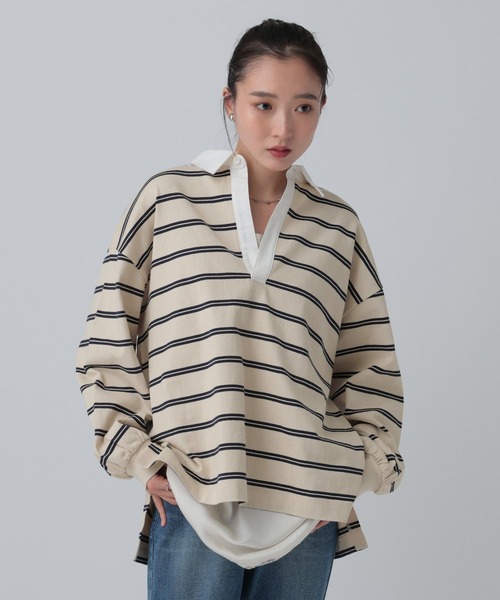 LEPSIM（レプシィム）の「ラガーデザインプルオーバー　634634（Tシャツ/カットソー・レディース・ネイビー/ライトブルー/アイボリー・FREE）」の22枚目の写真