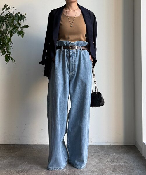 DouDou（ドゥドゥ）の「ウエスト折り返しギャザーデニム（デニムパンツ・レディース・ブルー系その他・36/38）」の8枚目の写真