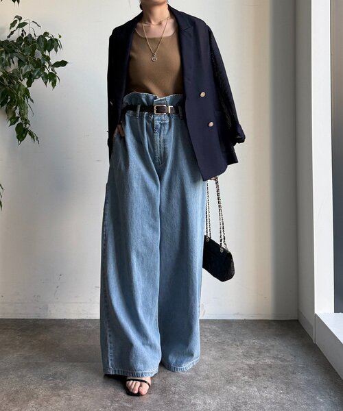 DouDou（ドゥドゥ）の「ウエスト折り返しギャザーデニム（デニムパンツ・レディース・ブルー系その他・36/38）」の9枚目の写真