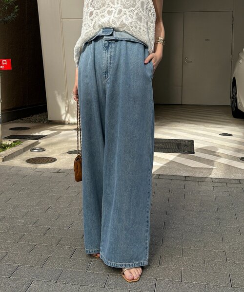 DouDou（ドゥドゥ）の「ウエスト折り返しギャザーデニム（デニムパンツ・レディース・ブルー系その他・36/38）」の13枚目の写真