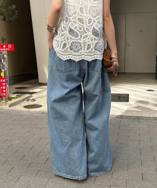 DouDou（ドゥドゥ）の「ウエスト折り返しギャザーデニム（デニムパンツ・レディース・ブルー系その他・36/38）」の16枚目の写真