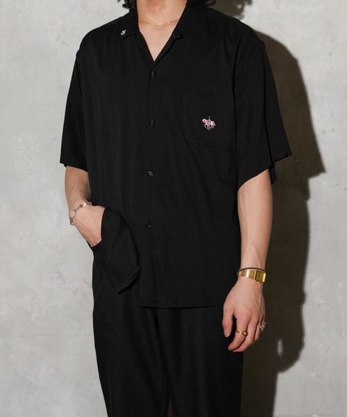 TOWNCRAFT（タウンクラフト）の「TOWNCRAFT / タウンクラフト 50S EMBROIDERY S/S SHIRT レーヨン ループカラーシャツ（シャツ/ブラウス・メンズ・ブラック/ブラウン・MEDIUM/LARGE/SMALL）」の7枚目の写真