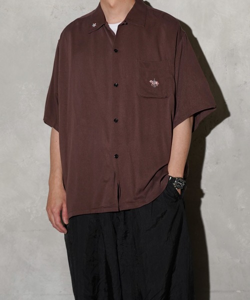 TOWNCRAFT（タウンクラフト）の「TOWNCRAFT / タウンクラフト 50S EMBROIDERY S/S SHIRT レーヨン ループカラーシャツ（シャツ/ブラウス・メンズ・ブラック/ブラウン・MEDIUM/LARGE/SMALL）」の9枚目の写真