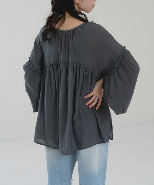 refinedworks(リファインドワークス)の「【refinedworks】春カラー の シアー ギャザー ブラウス(シャツ/ブラウス・レディース・イエロー/ブルー/チャコールグレー・FREE)」の14枚目の写真