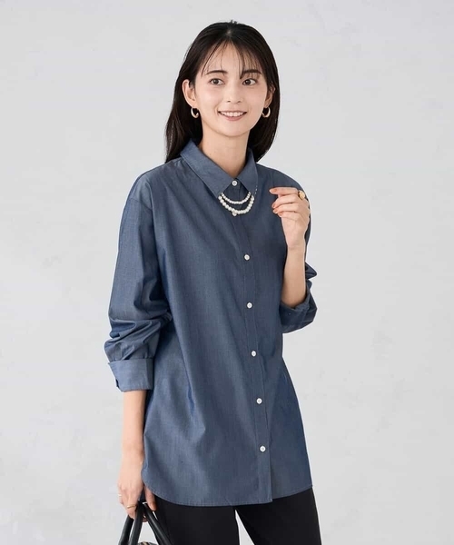 a.v.v（アーヴェヴェ）の「【シワになりにくい】ベーシックシャツ（シャツ/ブラウス・レディース・ホワイト/ライトピンク/ダークインディゴブルー/ネイビー・36/40/38/42/34）」の3枚目の写真