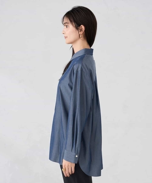 a.v.v（アーヴェヴェ）の「【シワになりにくい】ベーシックシャツ（シャツ/ブラウス・レディース・ホワイト/ライトピンク/ダークインディゴブルー/ネイビー・36/40/38/42/34）」の5枚目の写真