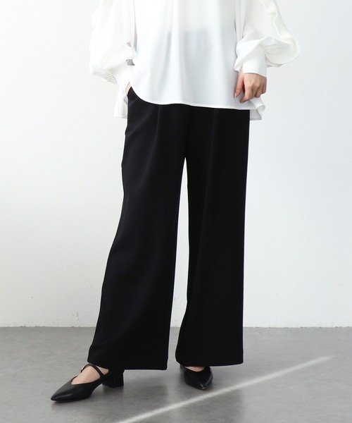 Jines(ジネス)の「綺麗見えジャージーワイドパンツ(その他パンツ・レディース・ホワイト/ブラック・38)」の2枚目の写真