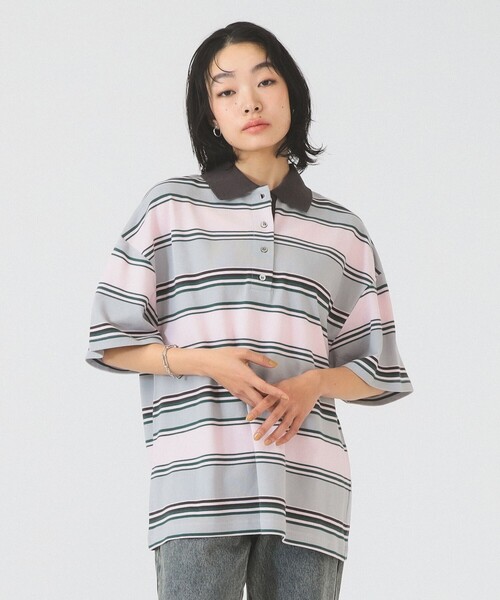 Ray BEAMS（レイビームス）の「マルチ ボーダー ビッグ ポロ（Tシャツ/カットソー・レディース・ブルー系その他3/ライトグレー・ONE SIZE）」の6枚目の写真