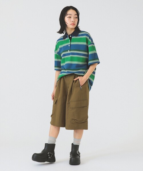 Ray BEAMS（レイビームス）の「マルチ ボーダー ビッグ ポロ（Tシャツ/カットソー・レディース・ブルー系その他3/ライトグレー・ONE SIZE）」の7枚目の写真