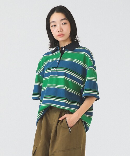 Ray BEAMS（レイビームス）の「マルチ ボーダー ビッグ ポロ（Tシャツ/カットソー・レディース・ブルー系その他3/ライトグレー・ONE SIZE）」の10枚目の写真