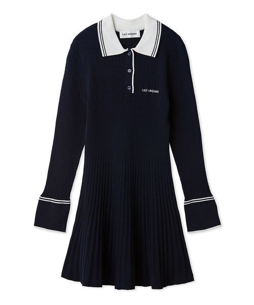 LILY BROWN（リリーブラウン）の「ロゴ刺繍ポロニットミニワンピース（ワンピース・レディース・ネイビー/その他/アイボリー・F）」の2枚目の写真