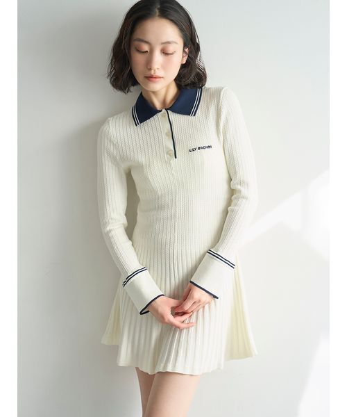 LILY BROWN（リリーブラウン）の「ロゴ刺繍ポロニットミニワンピース（ワンピース・レディース・ネイビー/その他/アイボリー・F）」の4枚目の写真