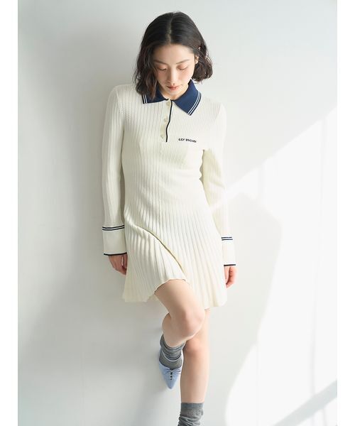 LILY BROWN（リリーブラウン）の「ロゴ刺繍ポロニットミニワンピース（ワンピース・レディース・ネイビー/その他/アイボリー・F）」の5枚目の写真