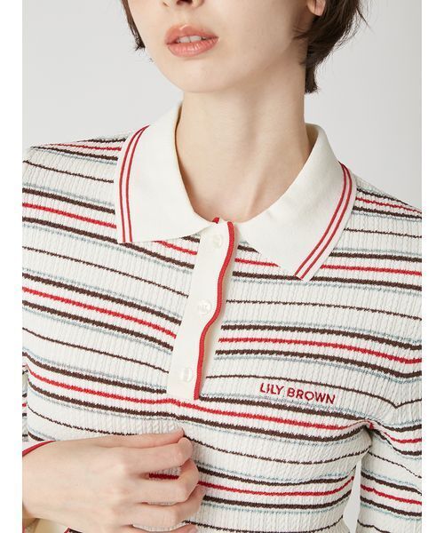 LILY BROWN（リリーブラウン）の「ロゴ刺繍ポロニットミニワンピース（ワンピース・レディース・ネイビー/その他/アイボリー・F）」の8枚目の写真